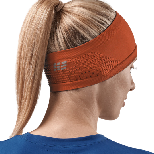 Cold Weather Headband, Dark Orange, Back View Female Model