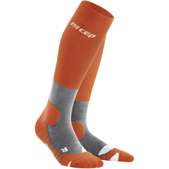 Hiking Merino Tall Compression Socks, Women, Sunset/Grey, Front View