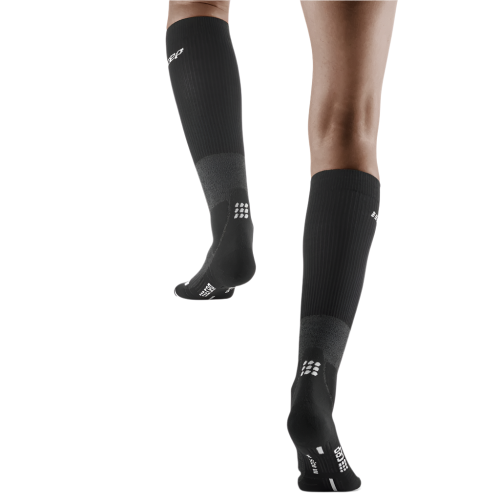 Hiking Merino Tall Compression Socks, Women, Stone/Grey, Back View Model