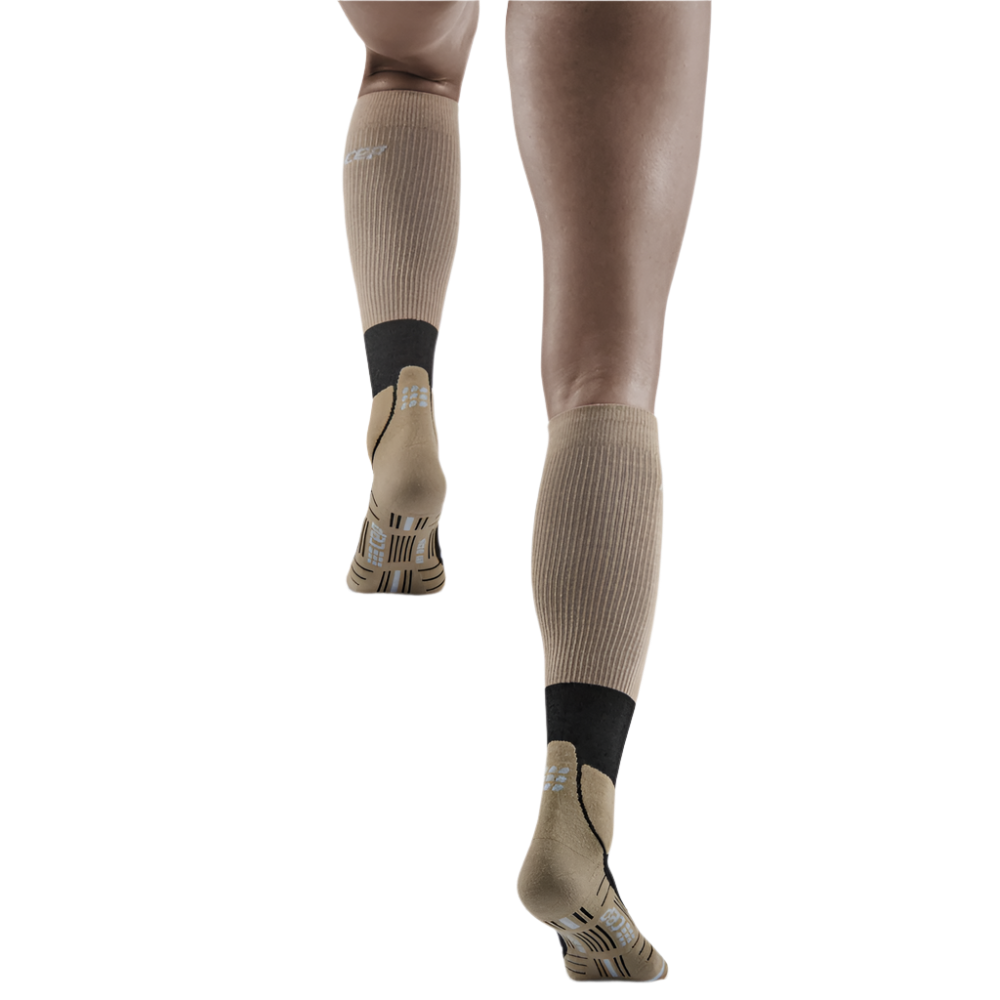 Hiking Merino Tall Compression Socks, Women, Sand/Grey, Back View Model