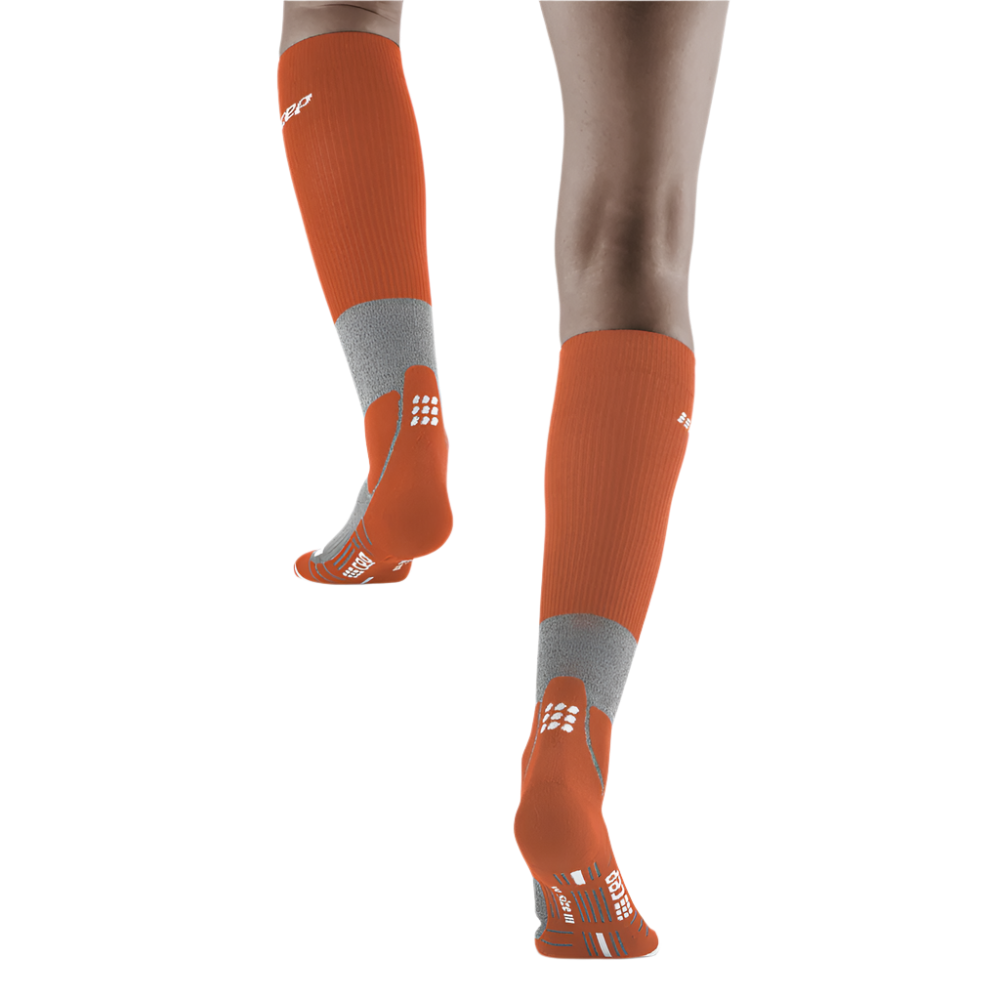 Hiking Merino Tall Compression Socks, Women, Sunset/Grey, Back View Model