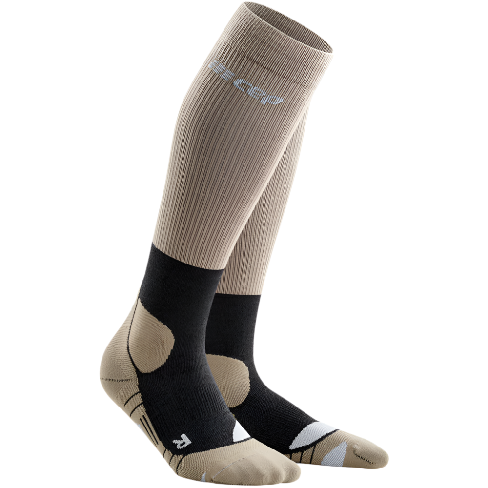 Hiking Merino Tall Compression Socks, Men, Sand/Grey, Front View