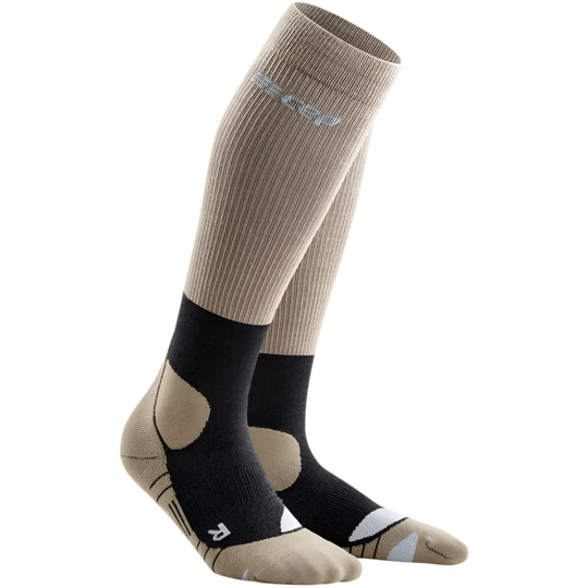 Hiking Merino Tall Compression Socks, Men, Sand/Grey, Front View