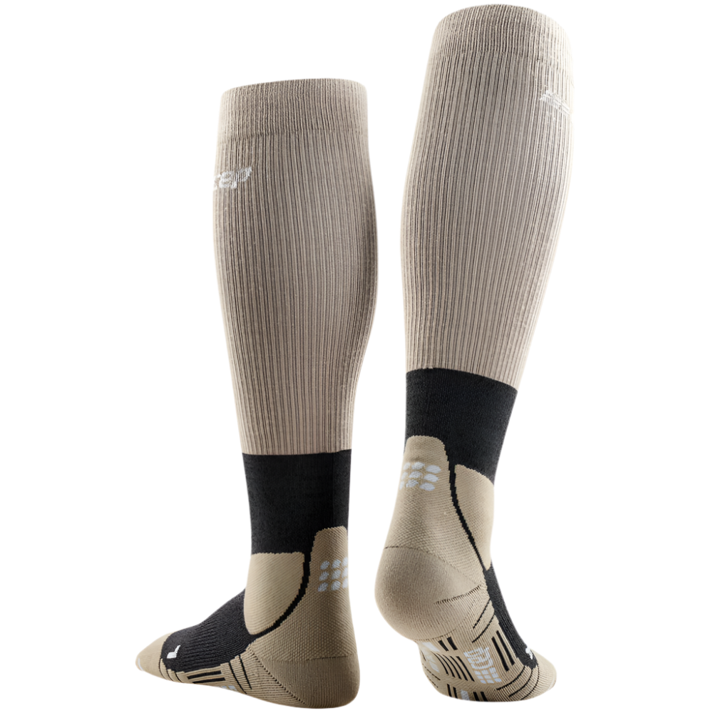 Hiking Merino Tall Compression Socks, Men, Sand/Grey, Back View