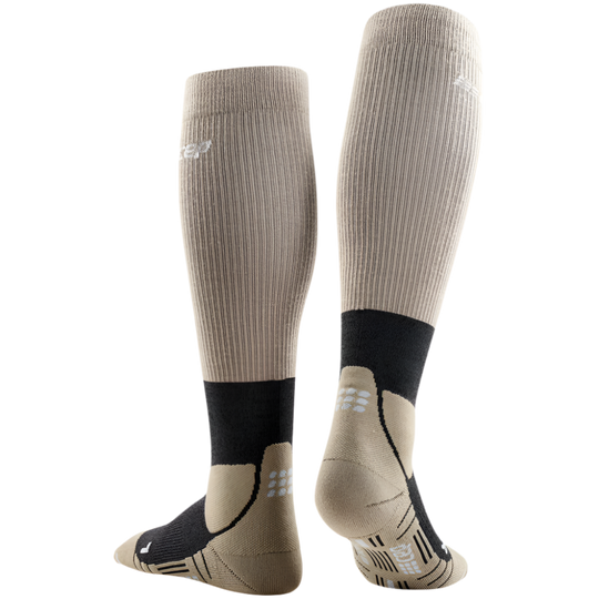 Hiking Merino Tall Compression Socks, Men, Sand/Grey, Back View