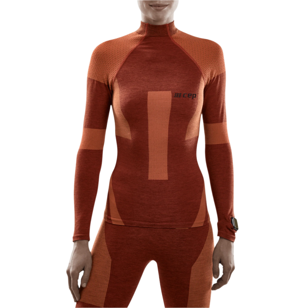 Ski Touring Base Shirt, Women, Orange - Front View Model