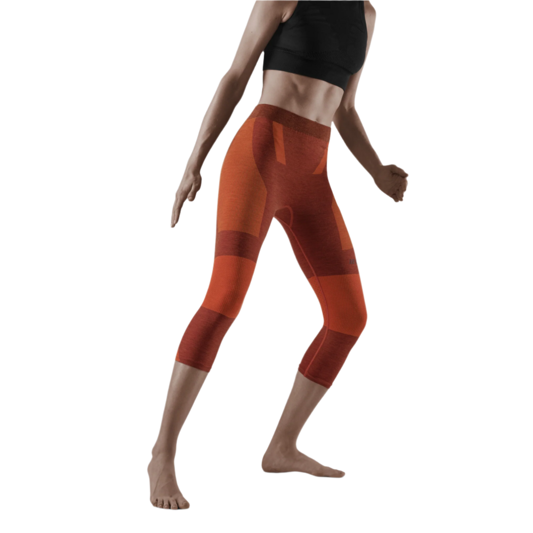 Ski Touring 3/4 Base Tights, Women, Orange - Front View Model