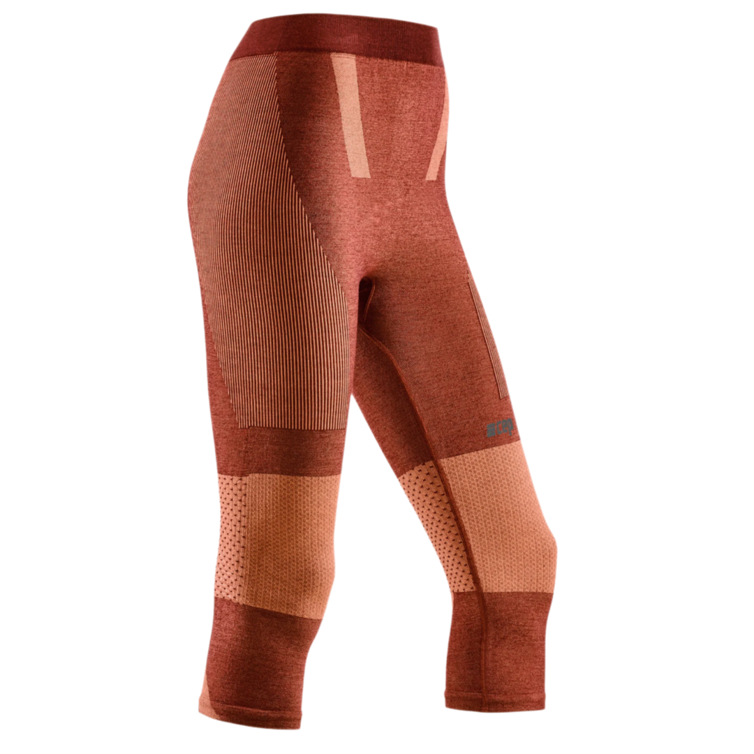 Ski Touring 3/4 Base Tights, Women, Orange - Front View