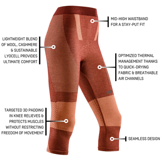 Ski Touring 3/4 Base Tights, Women, Orange - Detail