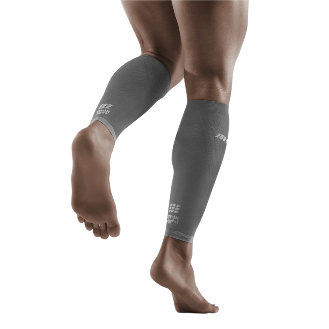 Ultralight Compression Calf Sleeves, Men, Grey/Light Grey, Back View Model