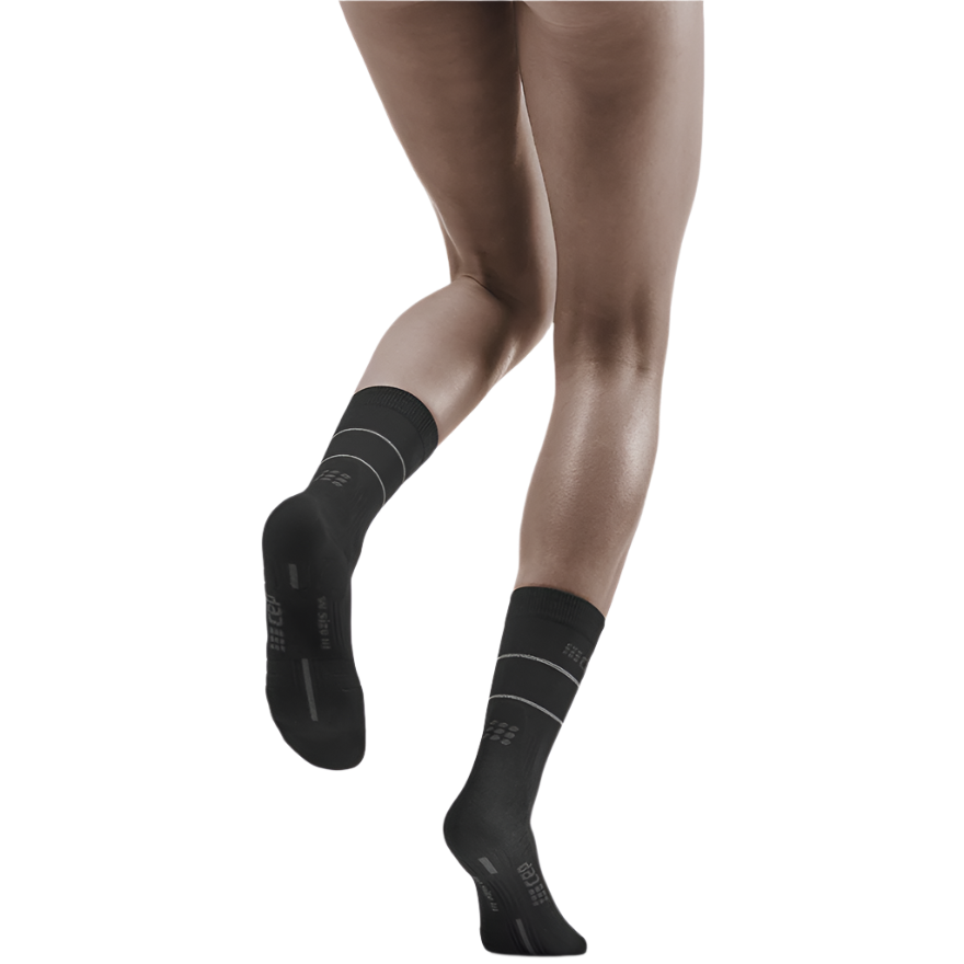 Reflective Mid Cut Compression Socks, Women, Black/Silver, Back View Model