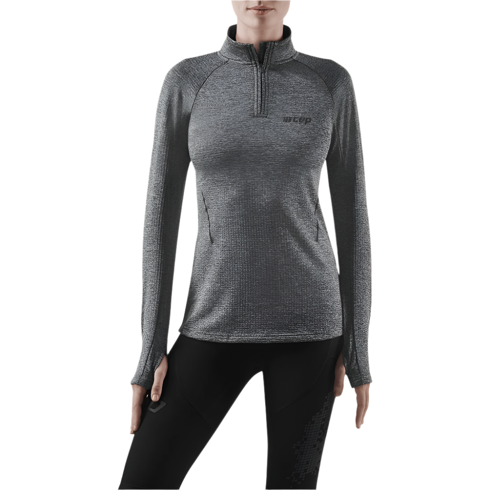 Winter Run Quarter Zip Pullover, Women, Black Melange