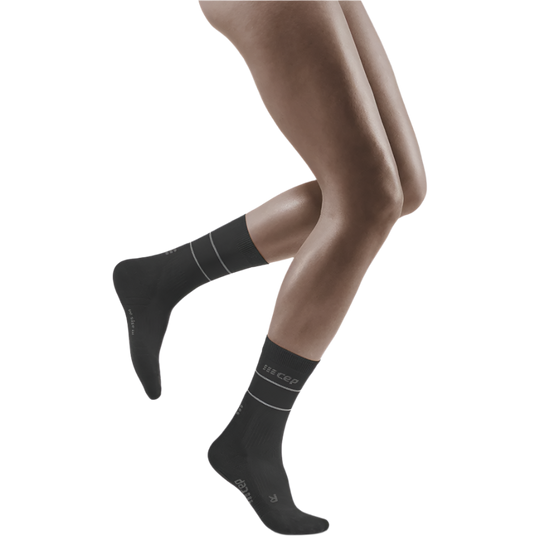 Reflective Mid Cut Compression Socks, Women, Black/Silver