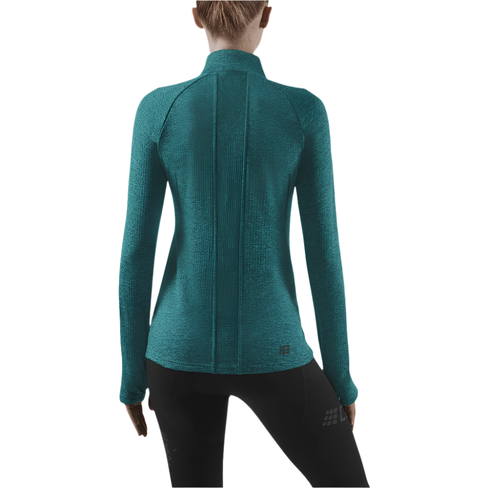 Winter Run Long Sleeve Shirt, Women, Green Melange, Back View Model