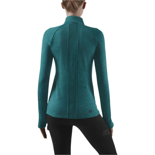 Winter Run Long Sleeve Shirt, Women, Green Melange, Back View Model