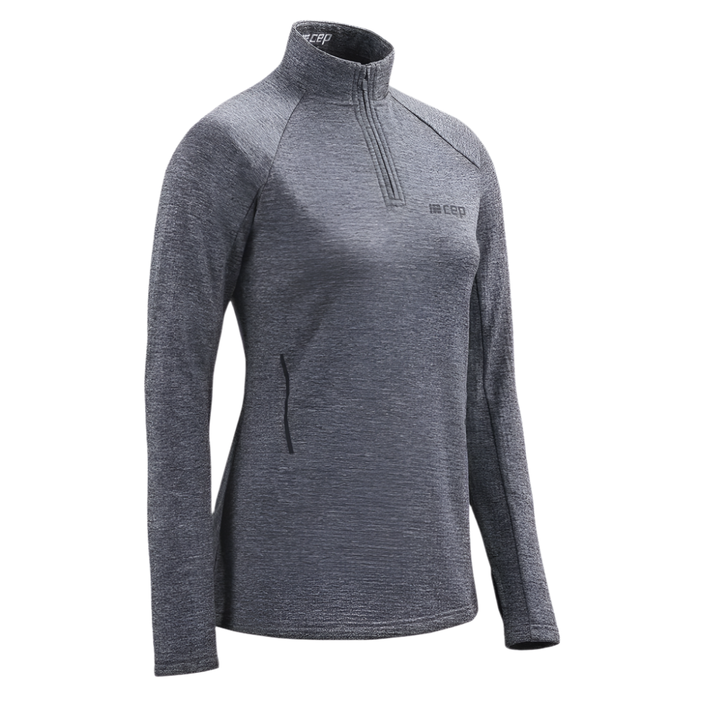 Winter Run Quarter Zip Pullover, Women, Black Melange, Front View