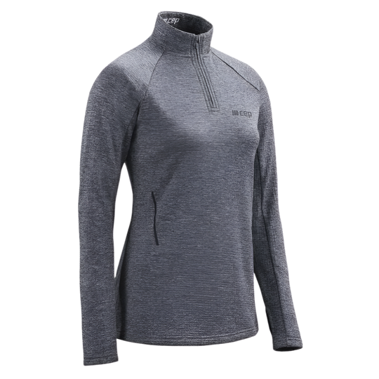 Winter Run Quarter Zip Pullover, Women, Black Melange, Front View