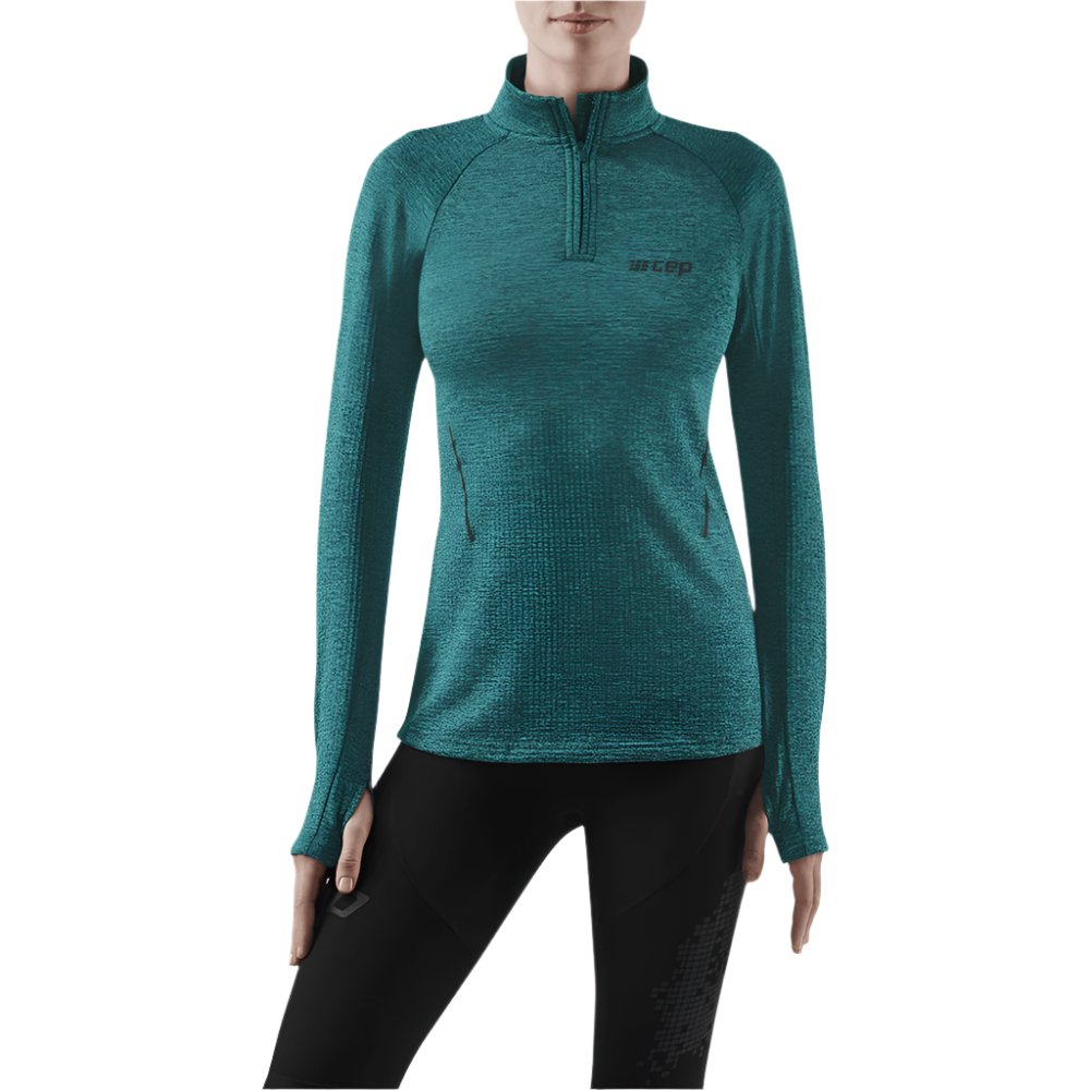 Winter Run Long Sleeve Shirt, Women, Green Melange, Front View Model