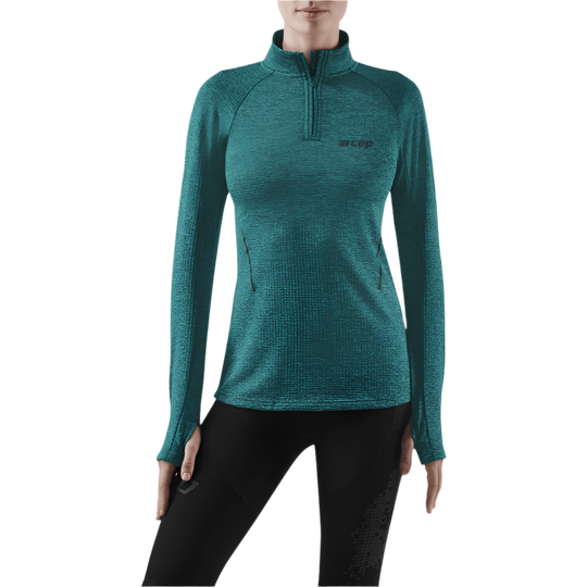 Winter Run Long Sleeve Shirt, Women, Green Melange, Front View Model