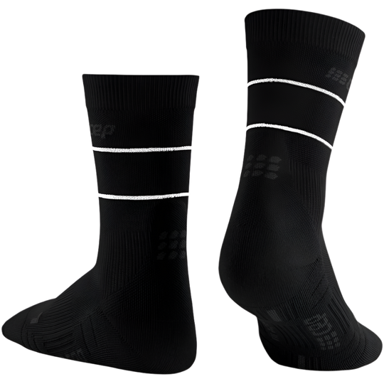 Reflective Mid Cut Compression Socks, Women, Black/Silver, Back View