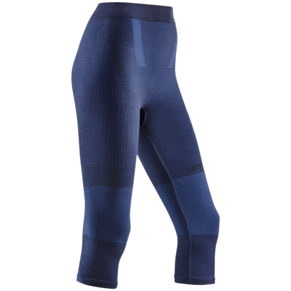 Ski Touring 3/4 Base Tights, Women, Blue - Front View