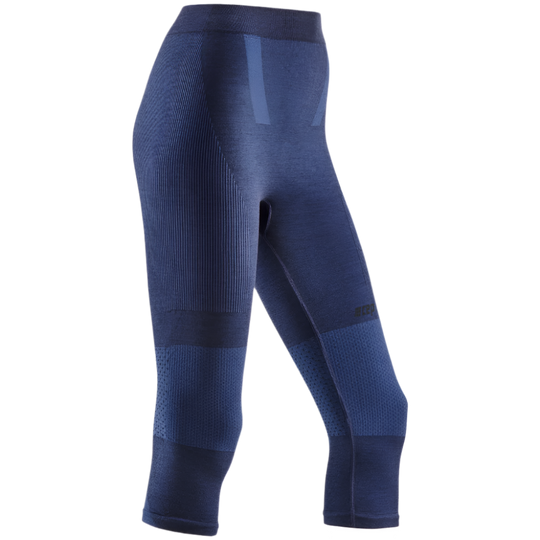 Ski Touring 3/4 Base Tights, Women, Blue - Front View