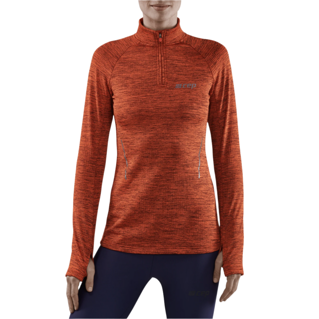 Winter Run Quarter Zip Pullover, Women, Dark Orange Melange