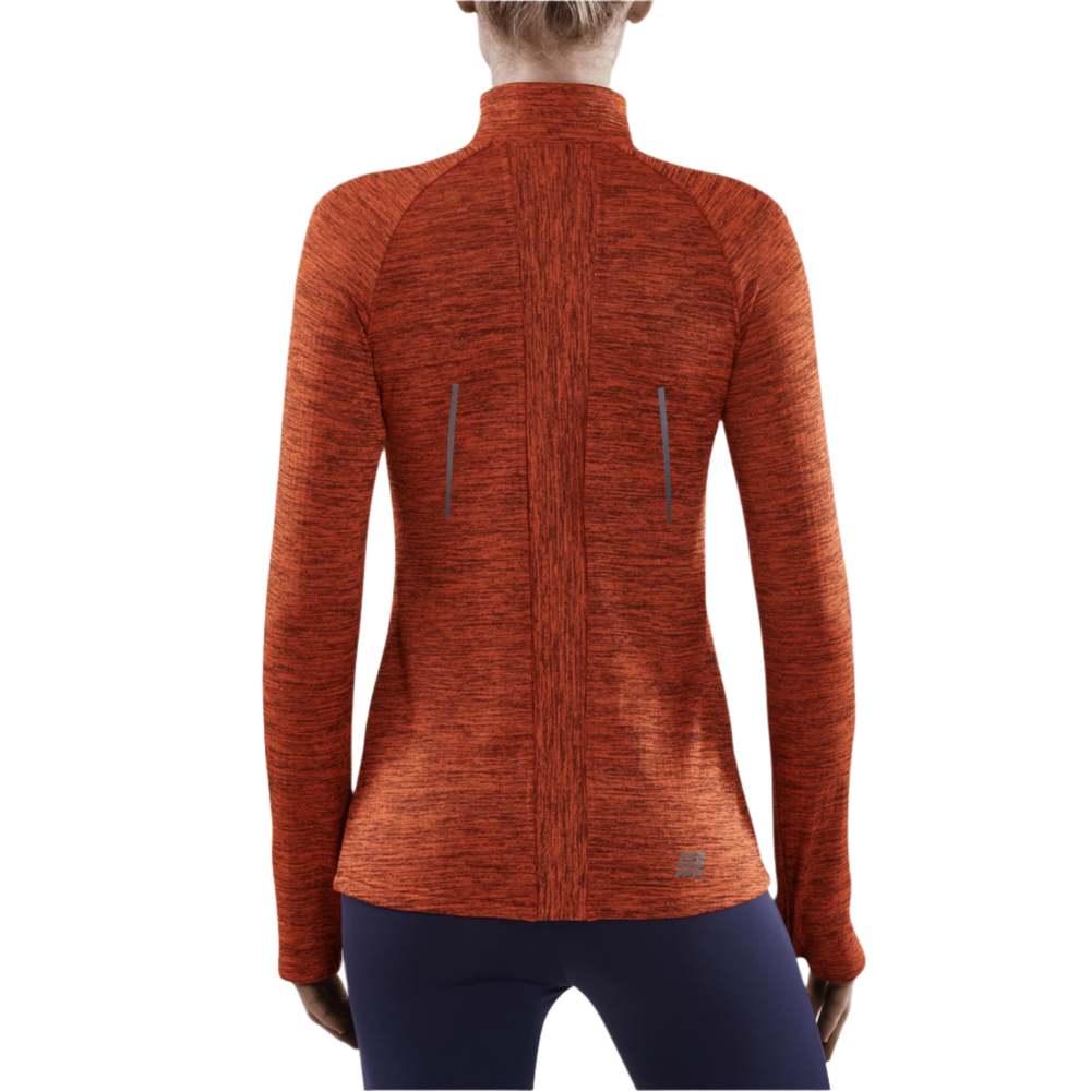 Winter Run Quarter Zip Pullover, Women, Dark Orange Melange, Back View Model