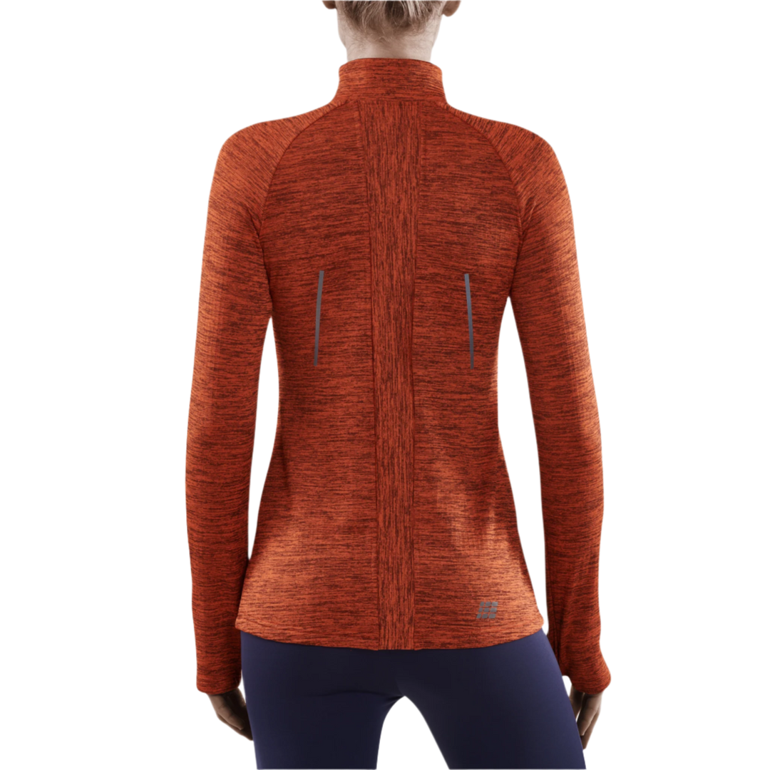 Winter Run Quarter Zip Pullover, Women, Dark Orange Melange, Back View Model