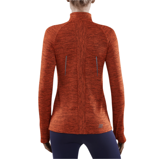 Winter Run Quarter Zip Pullover, Women, Dark Orange Melange, Back View Model