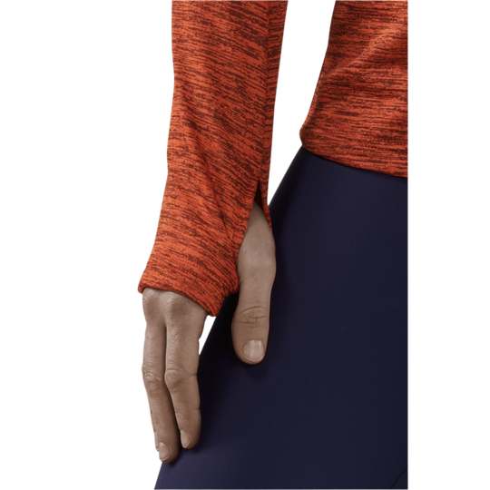 Winter Run Quarter Zip Pullover, Women, Dark Orange Melange, Sleeve Detail