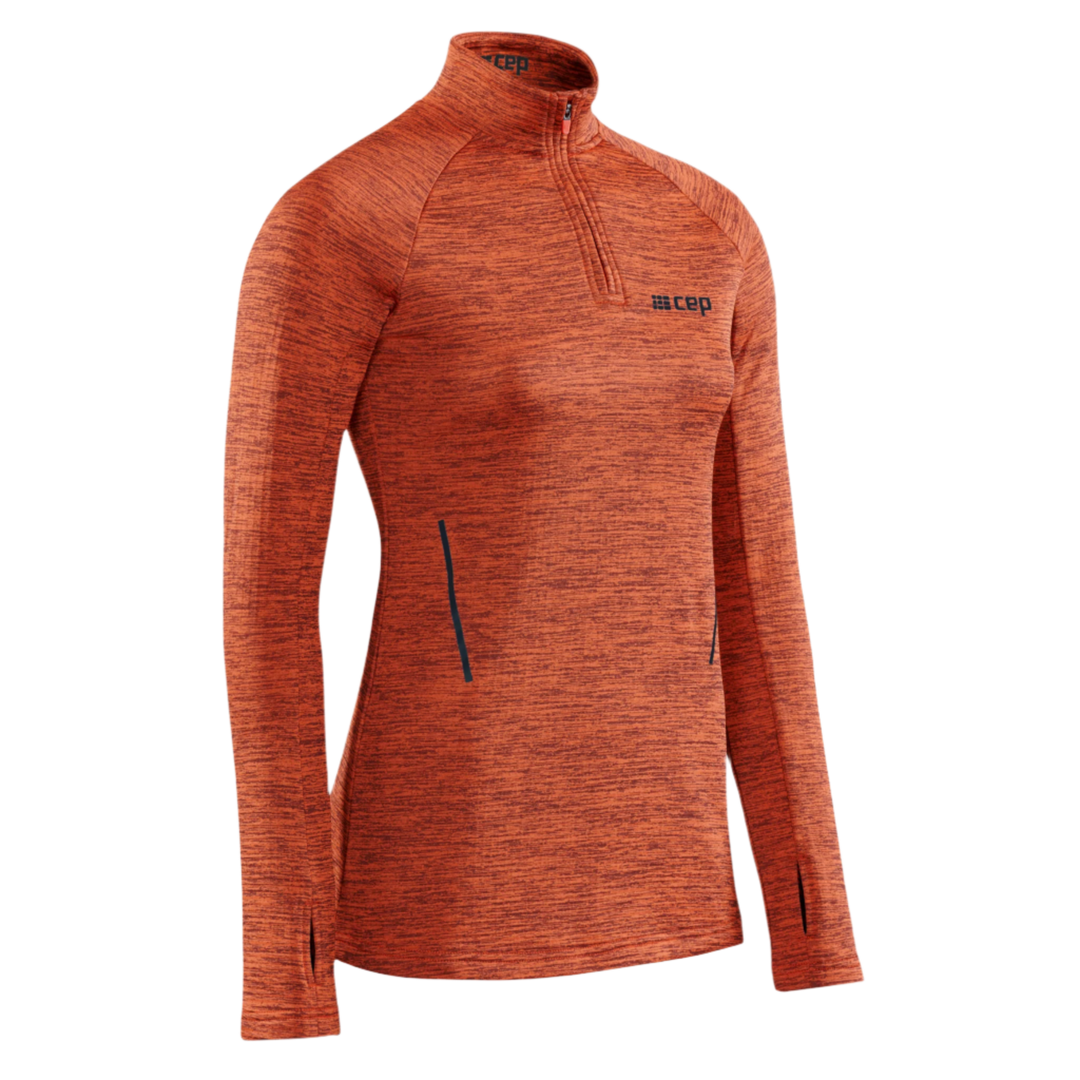 Winter Run Quarter Zip Pullover, Women, Dark Orange Melange, Front View