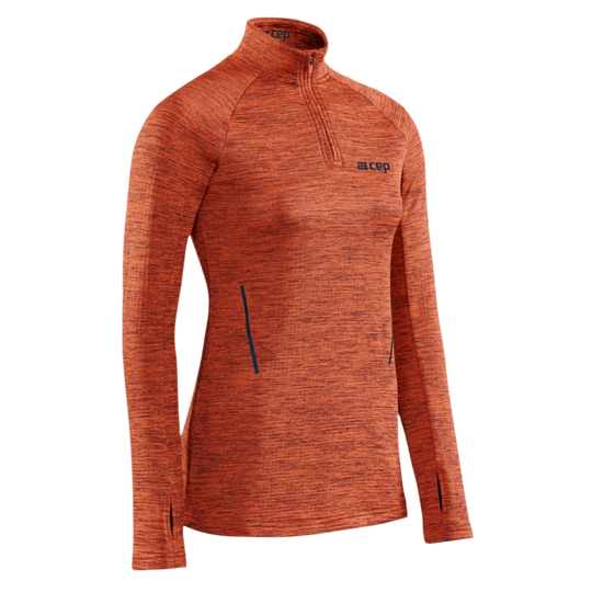 Winter Run Quarter Zip Pullover, Women, Dark Orange Melange, Front View