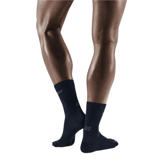 Allday Merino Mid Cut Compression Socks, Men, Dark Blue, Back View Model