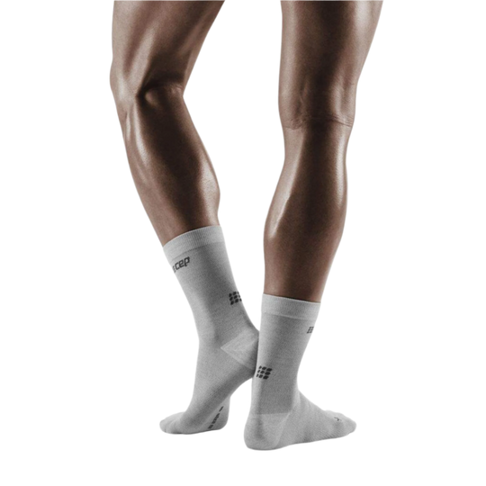 Allday Merino Mid Cut Compression Socks, Men, Light Grey, Back View Model