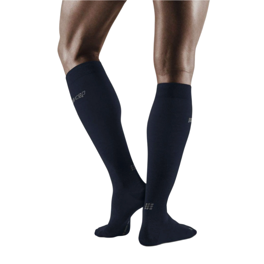 Allday Merino Tall Compression Socks, Men, Dark Blue, Back View Model