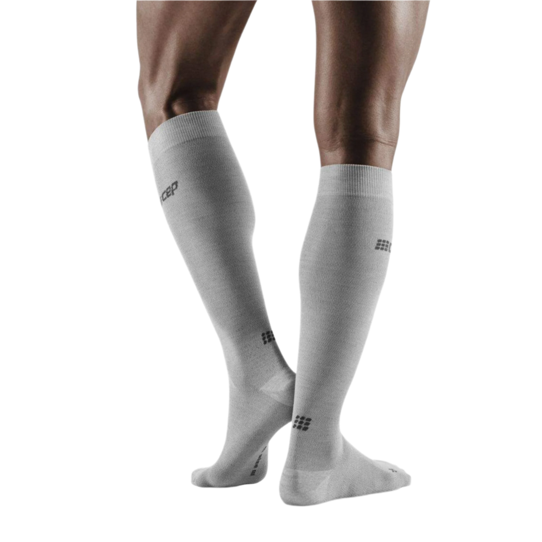 Allday Merino Tall Compression Socks, Men, Light Grey, Back View Model