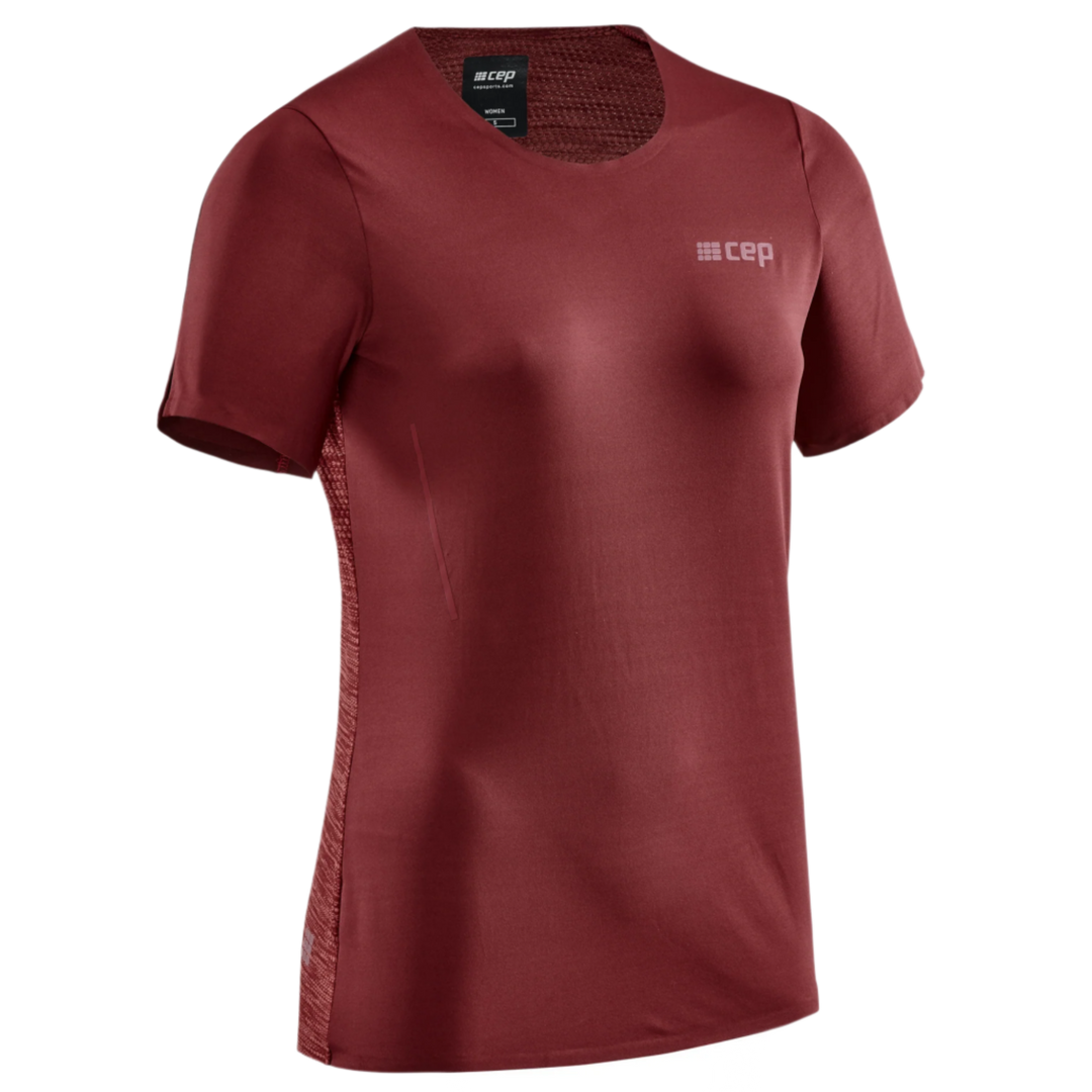 Run Short Sleeve Shirt, Women, Dark Red, Front View