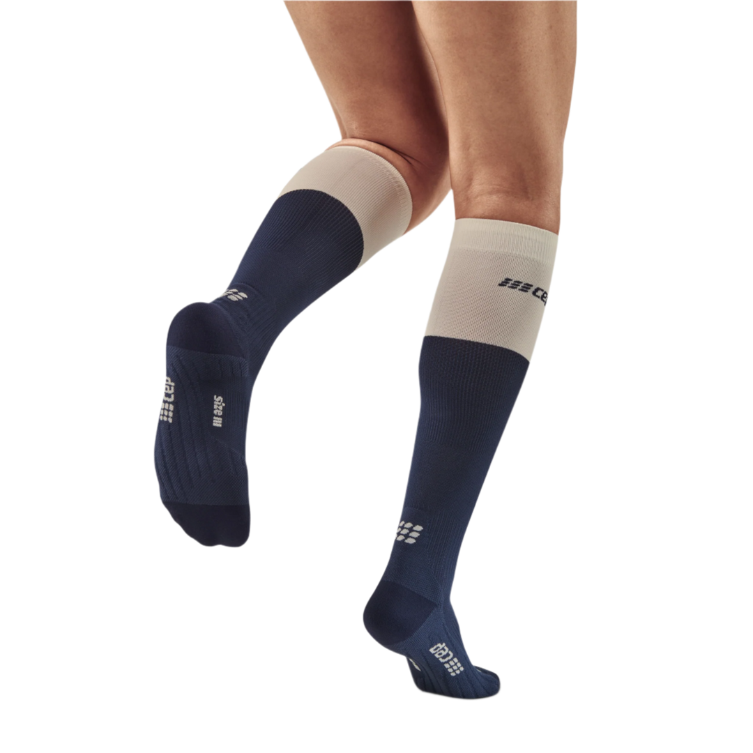 Bloom Tall Compression Socks, Women, Blue/White, Back-View Model