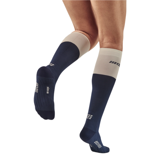 Bloom Tall Compression Socks, Women, Blue/White, Back-View Model