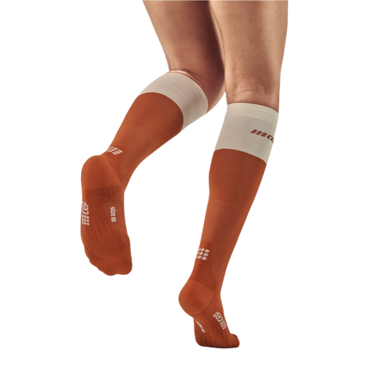 Bloom Tall Compression Socks, Women, Ginger/White, Back-View Model