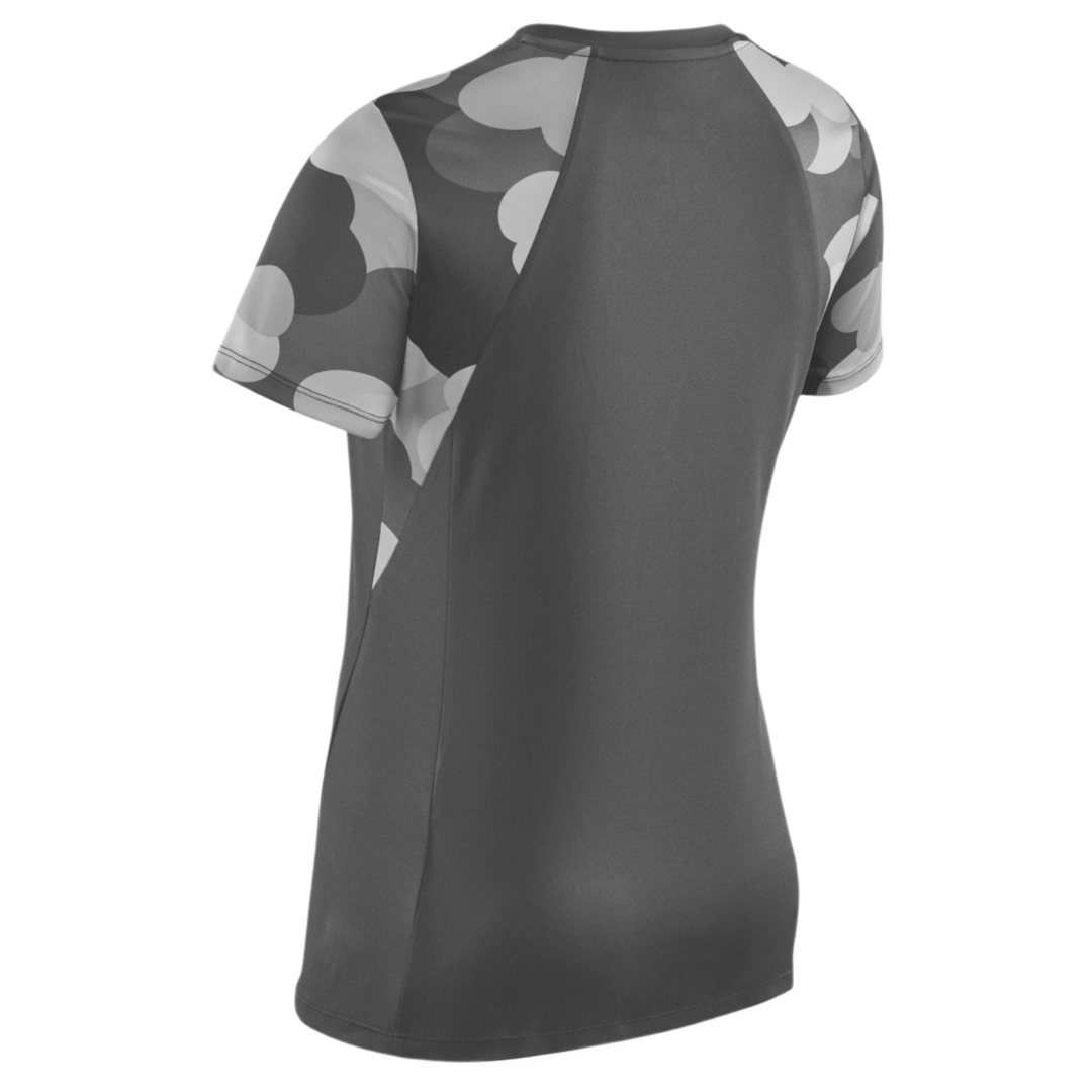 Camocloud Short Sleeve Shirt, Women, Black/Grey Camo, Back View