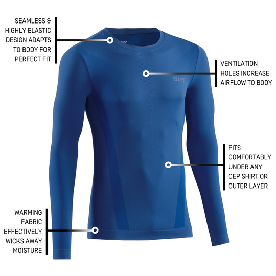 Cold Weather Long Sleeve Base Shirt, Men, Royal Blue, Details