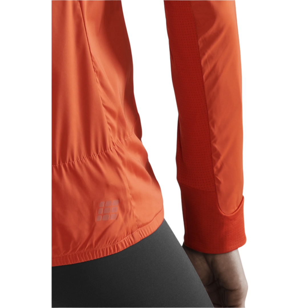 Cold Weather Windbreaker, Women, Dark Orange, Bottom Logo Detail