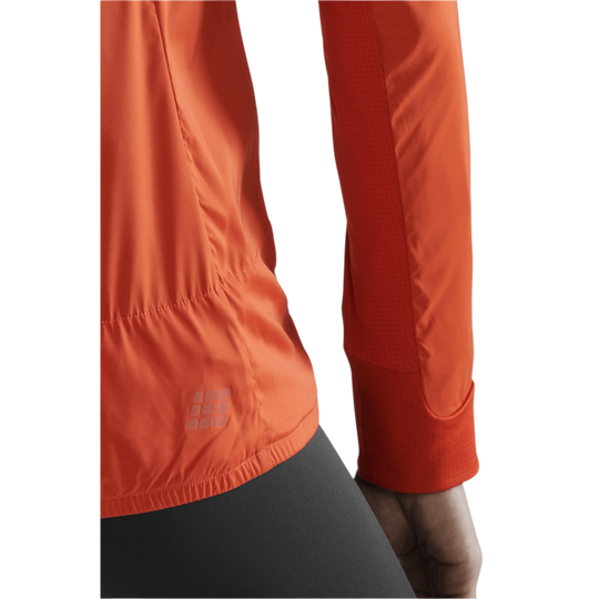 Cold Weather Windbreaker, Women, Dark Orange, Bottom Logo Detail