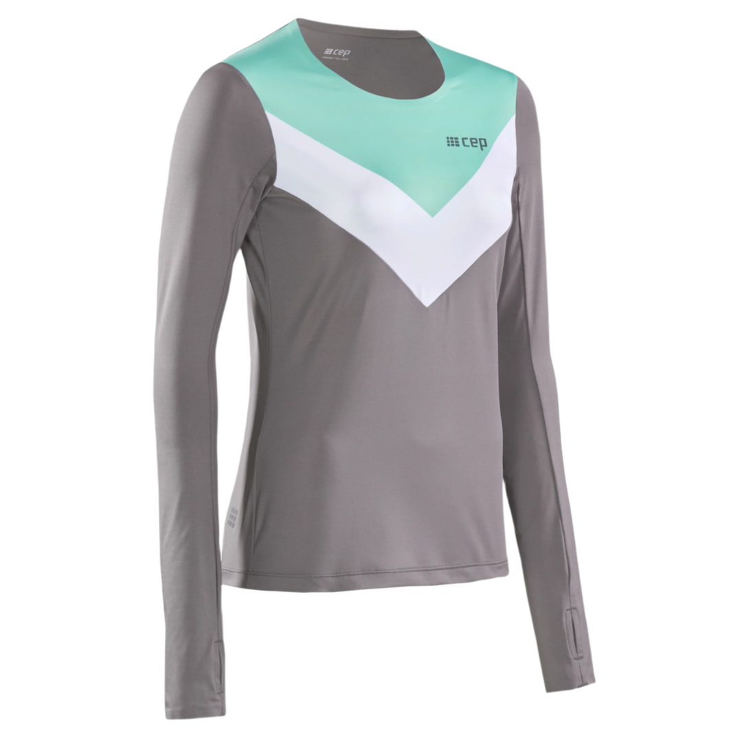 Chevron Long Sleeve Shirt, Women, Ocean/Grey, Front View