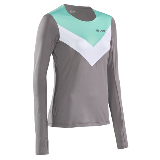 Chevron Long Sleeve Shirt, Women, Ocean/Grey, Front View