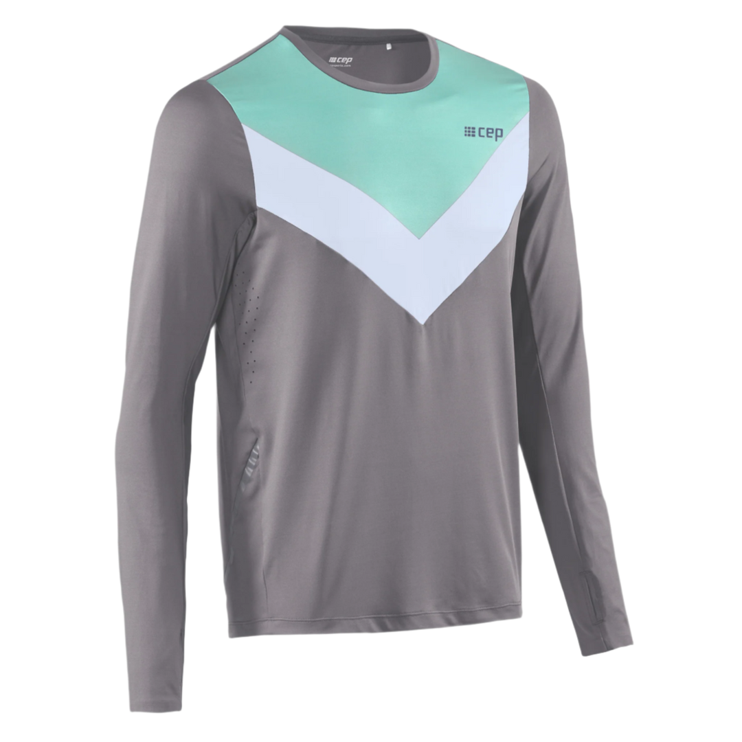 Chevron Long Sleeve Shirt, Men, Ocean/Grey, Front View