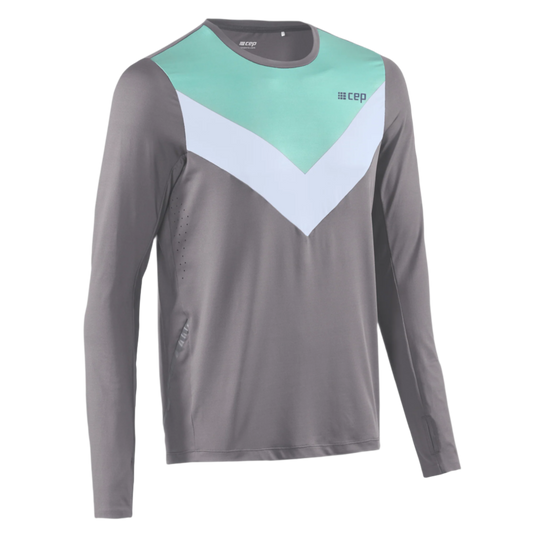 Chevron Long Sleeve Shirt, Men, Ocean/Grey, Front View