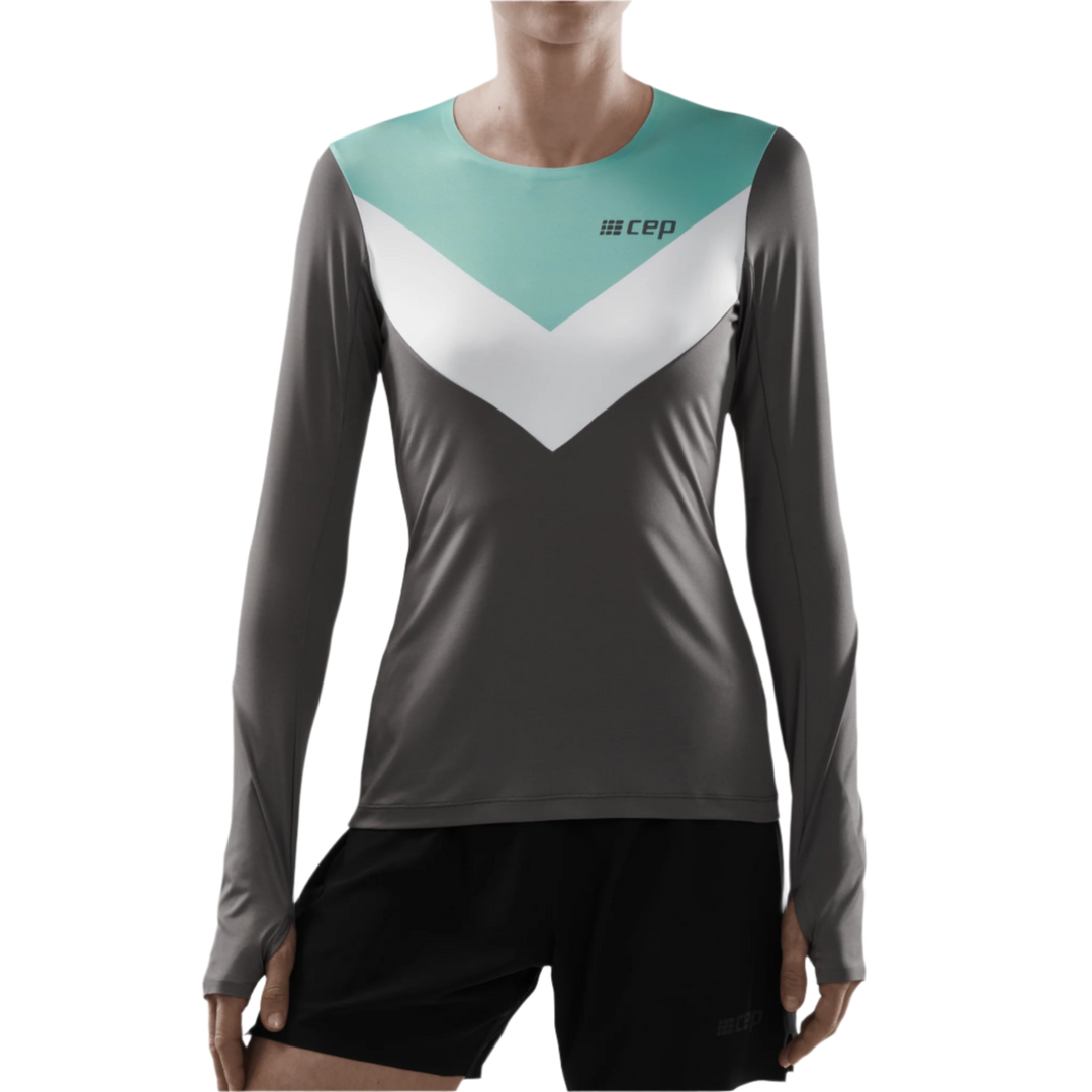 Chevron Long Sleeve Shirt, Women, Ocean/Grey